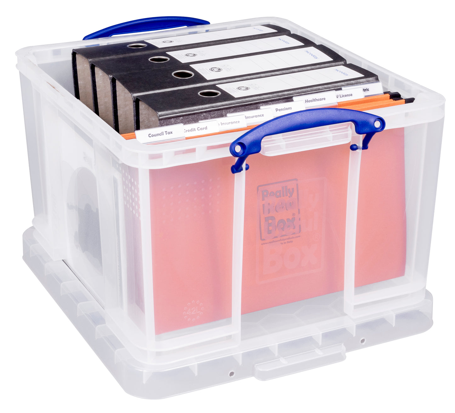 42 Litre Clear Box with 10 Foolscap Suspension Files Included