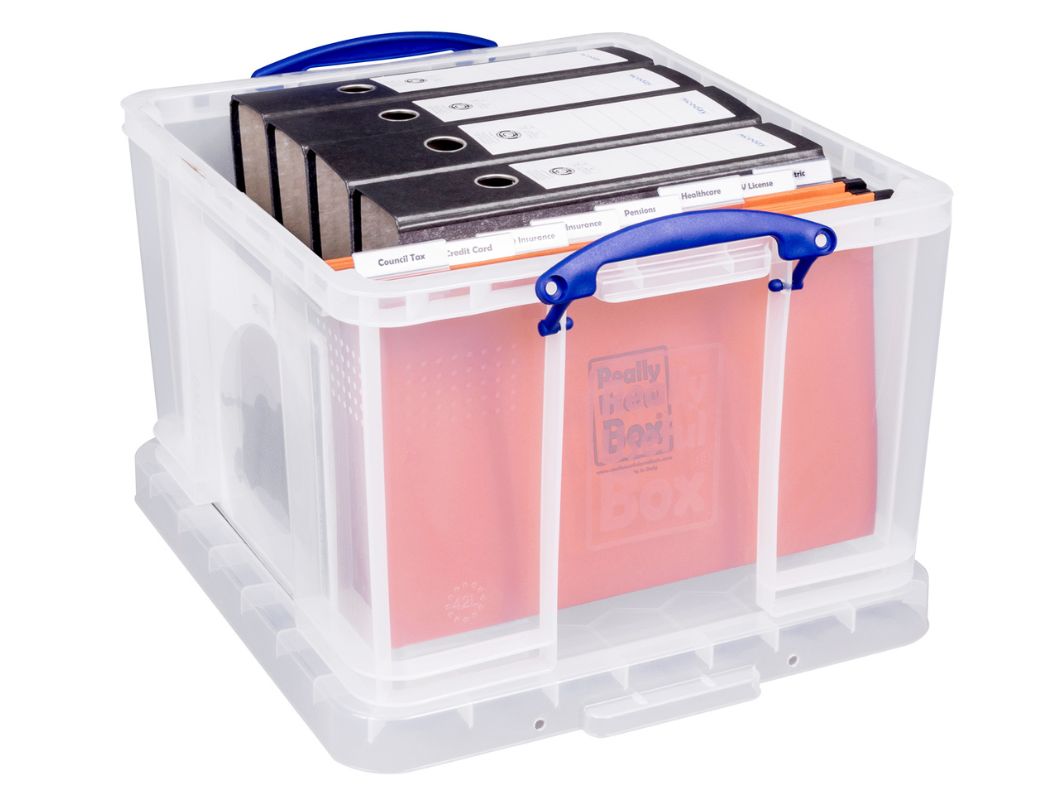 42 Litre Clear Box with 10 Foolscap Suspension Files Included