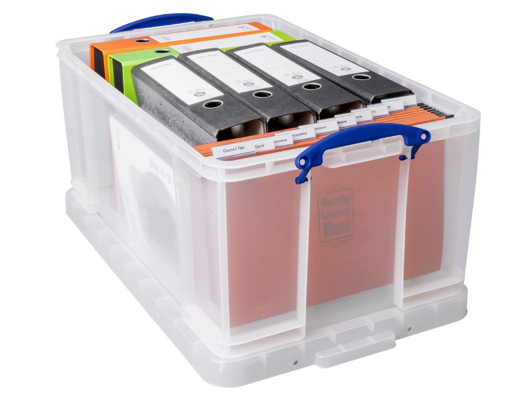 64 Litre Clear Box with 20 Foolscap Suspension Files Included