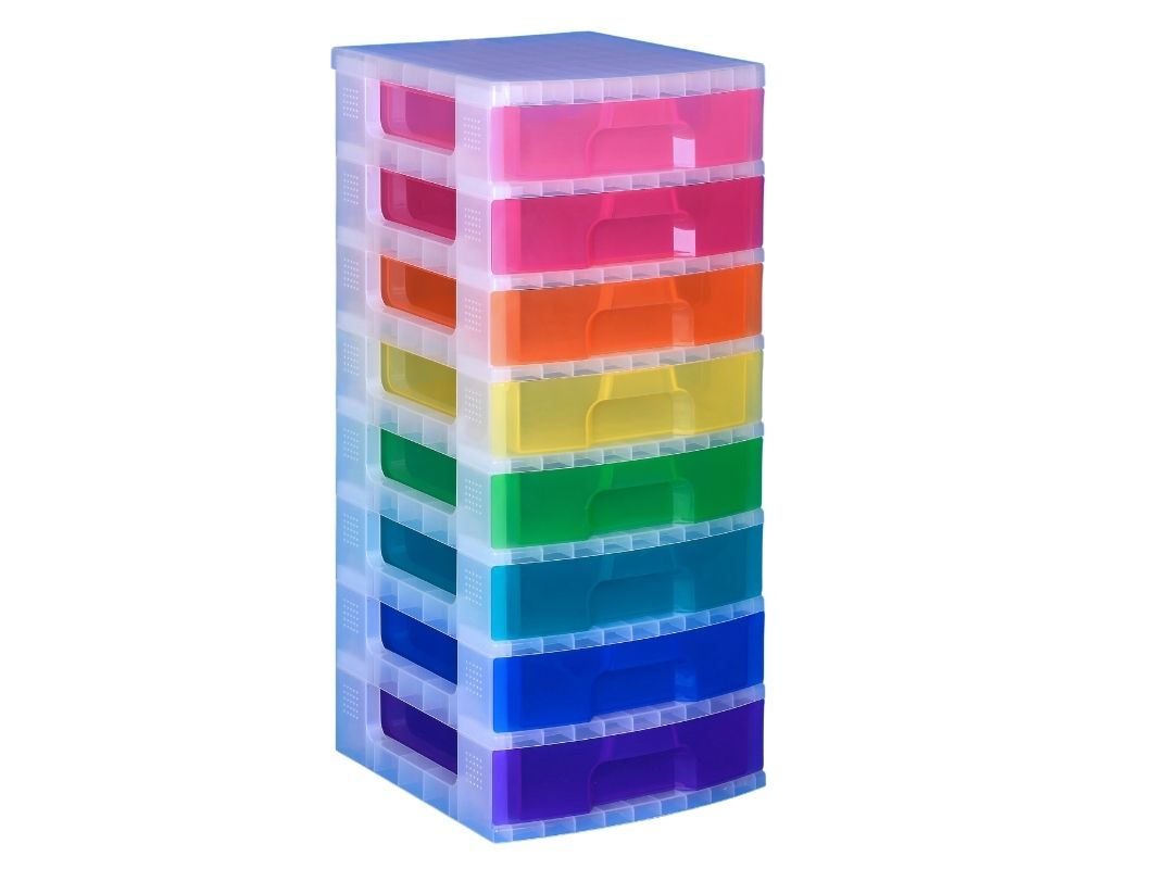 Scrapbook Drawers Tower with 8x9.5 Litre Assorted Coloured Drawers